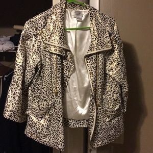 Cheetah Print Linen Jacket with Gold Zipper accent